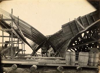 (BRAZIL & URUGUAY) Album with 50 professional photographs documenting contruction of the Maua Bridge which connects Jaguarão, Rio Grand